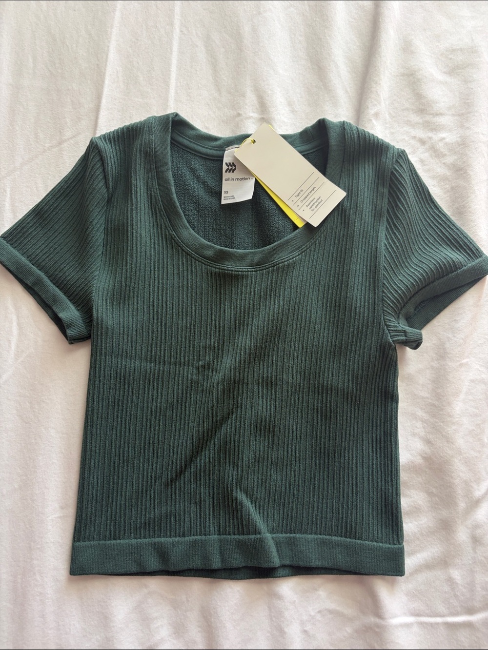 Ribbed Short Sleeve Top in Deep Green